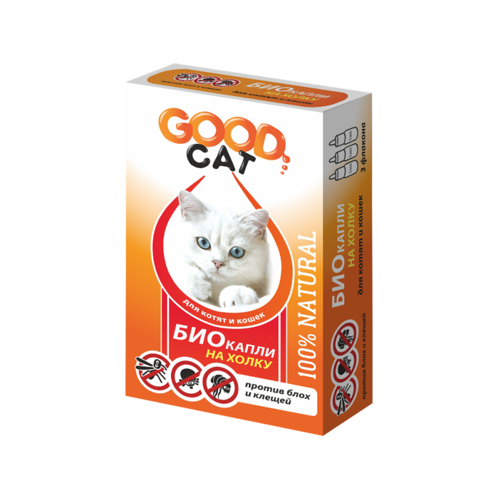 Good Cat Антипаразитарные капли для котят и кошек от блох и клещей, 3х1мл.
