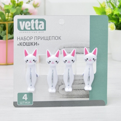 Прищепка пластмассовая 4шт "Кошки" VETTA