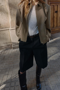 ZARA БОМБЕР В ГУСИНУЮ ЛАПКУ С ПОДПЛЕЧНИКАМИ, ЧЕРНЫЙ/КОРИЧНЕВЫЙ