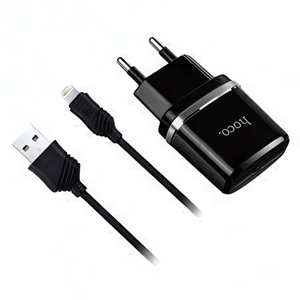 Зарядное устройство HOCO C12 2.4A 2USB + кабель microUSB Black
