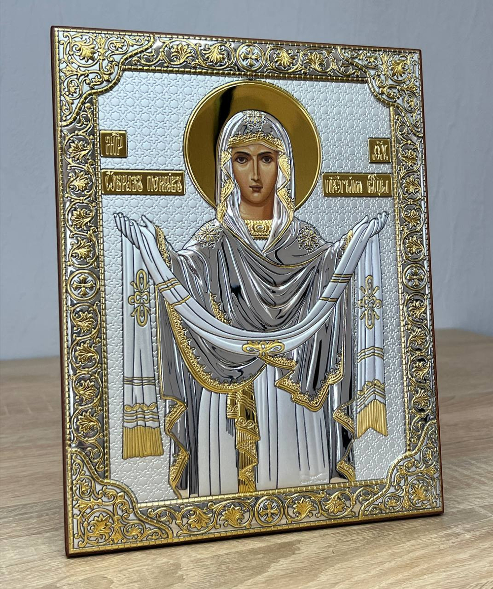 Покрова БМ, икона прямоугольная без рамки, красное дерево, 175х225