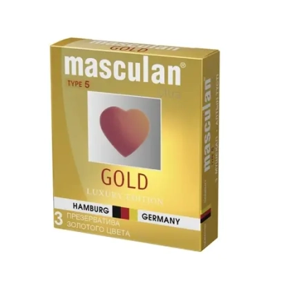 Презервативы "Masculan, 5 Ultra Gold", золотого цвета, 3 шт.