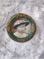 Картина маслом в круглой рамке Кошка