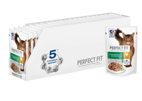 Влажный корм Perfect Fit Sterile для стерилизованных кошек, с курицей в соусе, 28 шт x 75 г