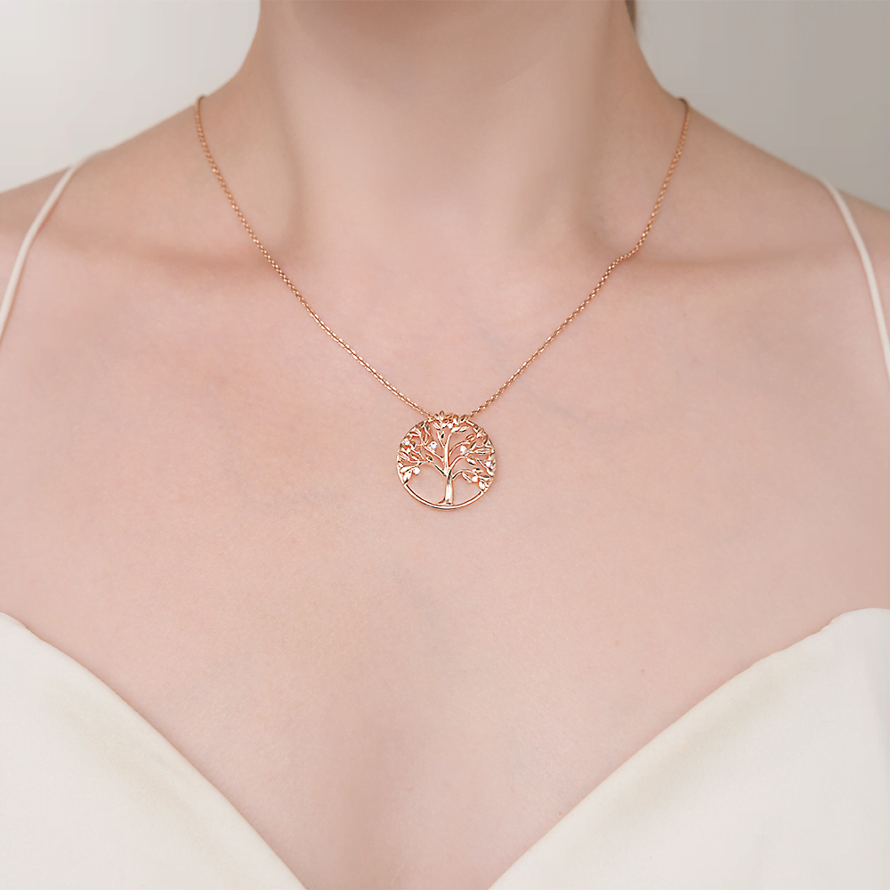 Подвеска «Древо жизни» из красного золота с фианитами