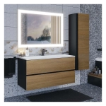 Тумба с раковиной Uperwood Barsa 100 см, раковина белая, подвесная тумба черная/дуб сонома