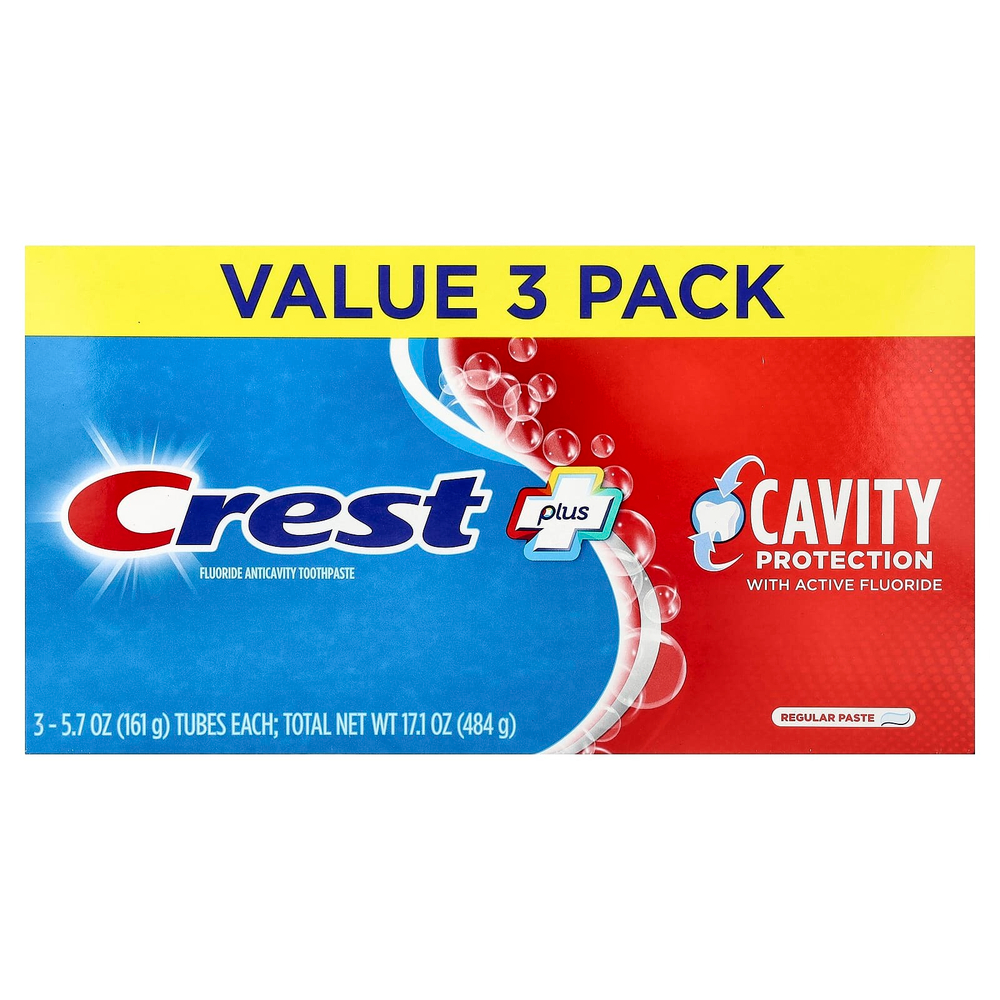 Crest, Защита от кариеса, зубная паста против кариеса с фтором, обычная паста, 3 тюбика по 161 г (5,7 унции)