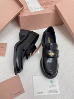 Женские кожаные лоферы Miu Miu черного цвета на каблуке