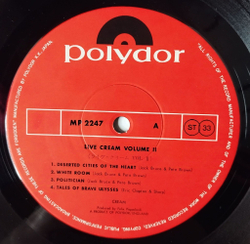 Винтажная виниловая пластинка LP Live Cream Volume II (Japan 1972) (No Obi) White Room