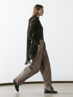 Massimo Dutti Костюмные брюки клетчатые из шерсти, бежевый