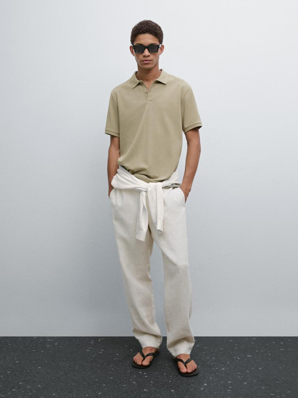 Massimo Dutti Футболка-поло из хлопка, светлый хаки