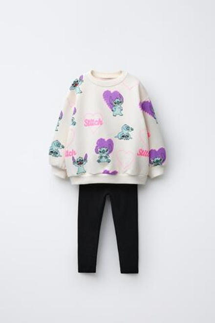 ZARA КОМПЛЕКТ ДЛЯ БЕГА ТОЛСТОВКА И ЛЕГГИНСЫ LILO & STITCH © DISNEY, ЧЕРНЫЙ