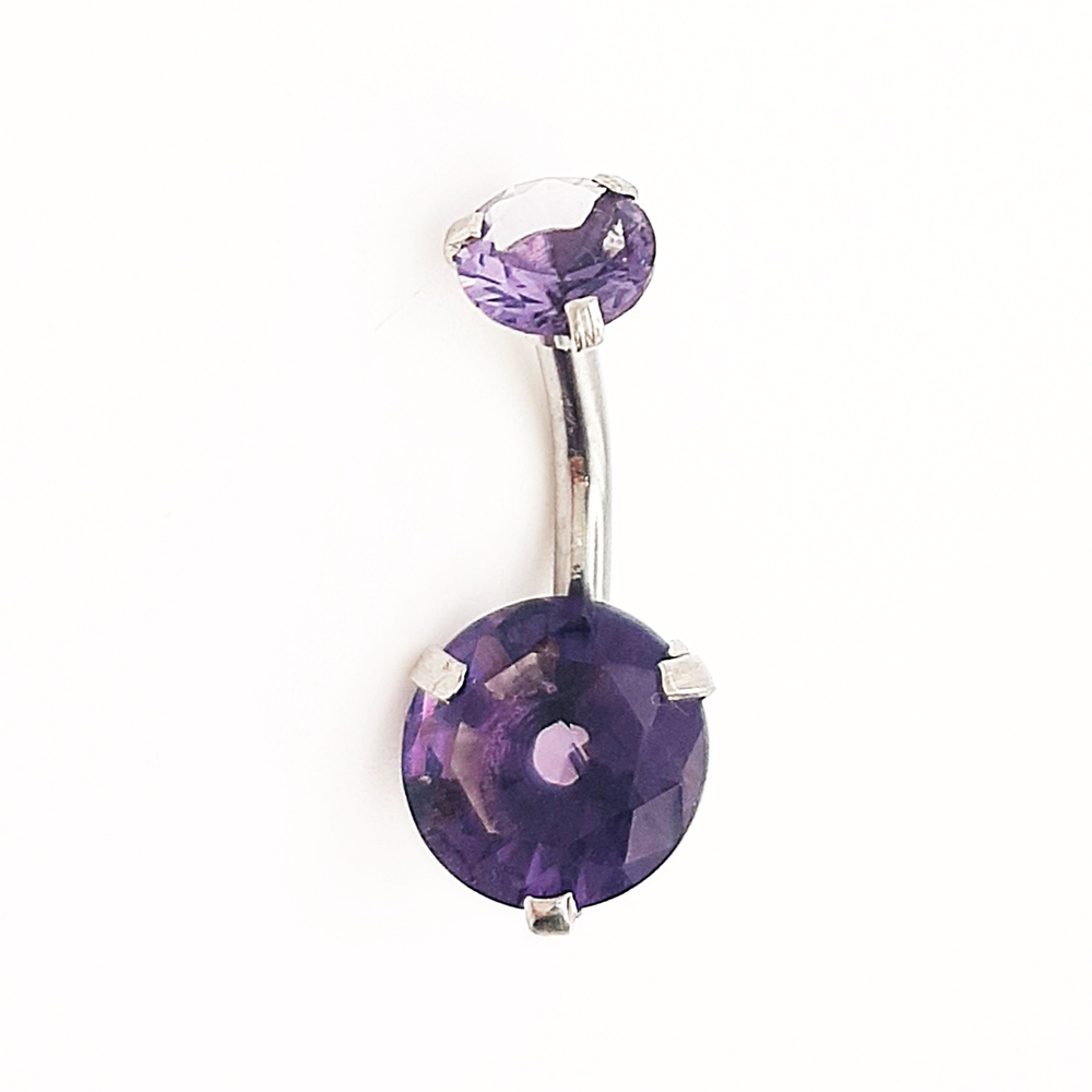 Украшение для пирсинга пупка "Круг" с фиолетовыми кристаллами. Медицинская сталь