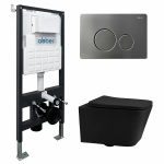 Унитаз подвесной Abber Rechteck AC1201MB-AC0105-AC0121NG черный матовый, безободковый, с инсталляцией, с крышкой микролифт, с кнопкой никель
