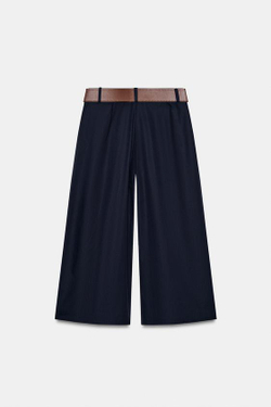 ZARA БРЮКИ-КЮЛОТЫ С РЕМНЕМ, МОРСКОЙ СИНИЙ
