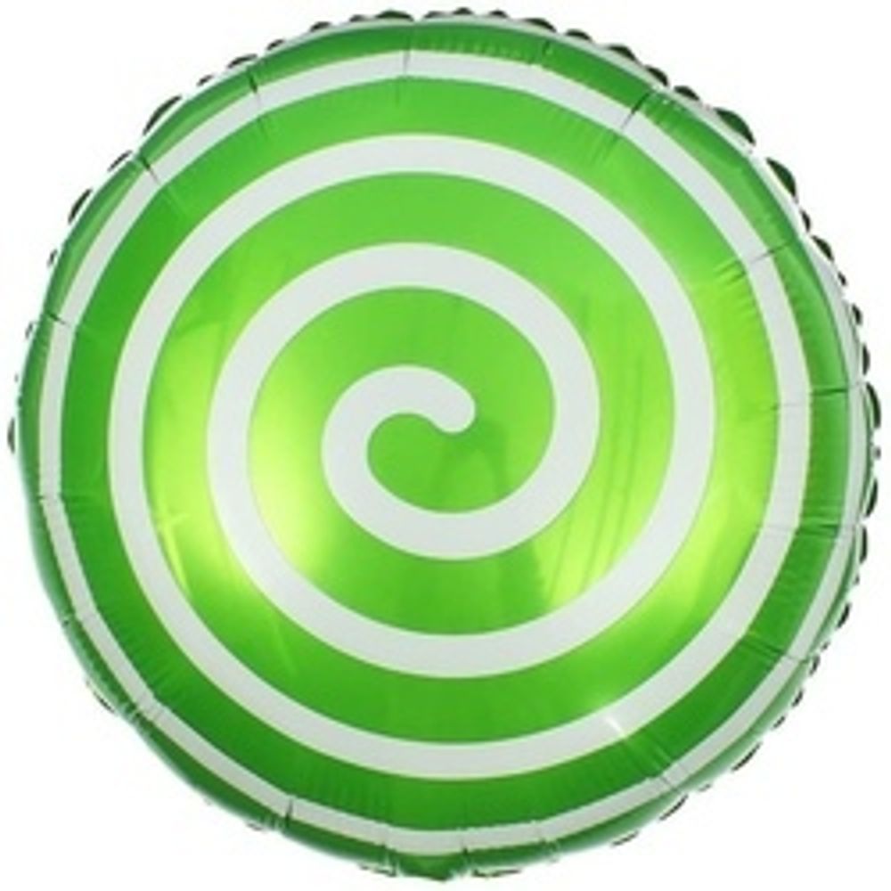 Шар (18"/46 см) Круг, Леденец Спираль, Зеленый 1 шт.
