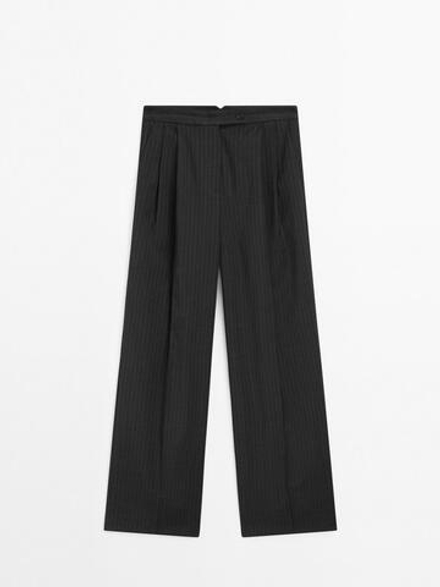 Massimo Dutti Брюки в тонкую полоску с защипами, серый
