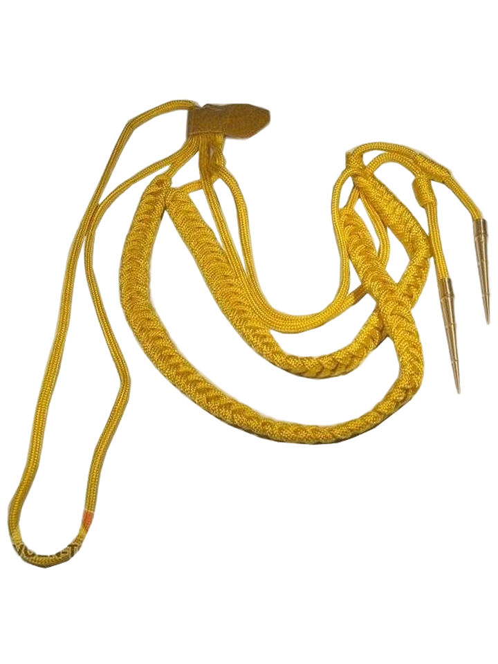 Аксельбант старшего офицерского состава желтый шелк 2 наконечника