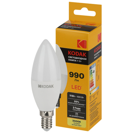 Лампочка светодиодная Kodak LED KODAK B35-11W-830-E14 E14 / Е14 11Вт свеча теплый белый свет