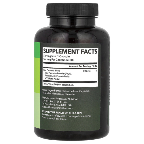 Havasu Nutrition, сереноя, одна таблетка в день, 200 капсул (500 мг в 1 капсуле)