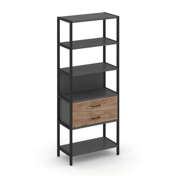 Shelf System Односекционный стеллаж пятиярусный с ящиками SN.STM-512 Антрацит/Дуб Табак/Металл Черны