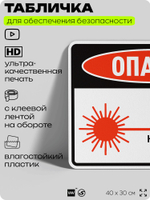 Табличка для обеспечения безопасности "Опасно, лазер, наденьте защитные лазерные очки", для производства, предприятия, организаций, 40х30 см, Silver Plane x Айдентика Технолоджи