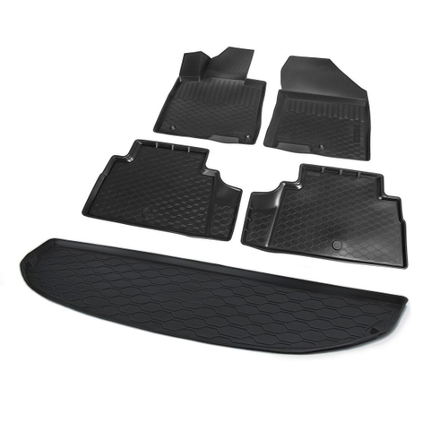 Коврики в салон и багажник автомобиля (комплект) Rival для Hyundai Santa Fe IV поколение (разложен 3 ряд, 7 мест) 2018-2021, полиуретан, 5 частей, K12306008-5