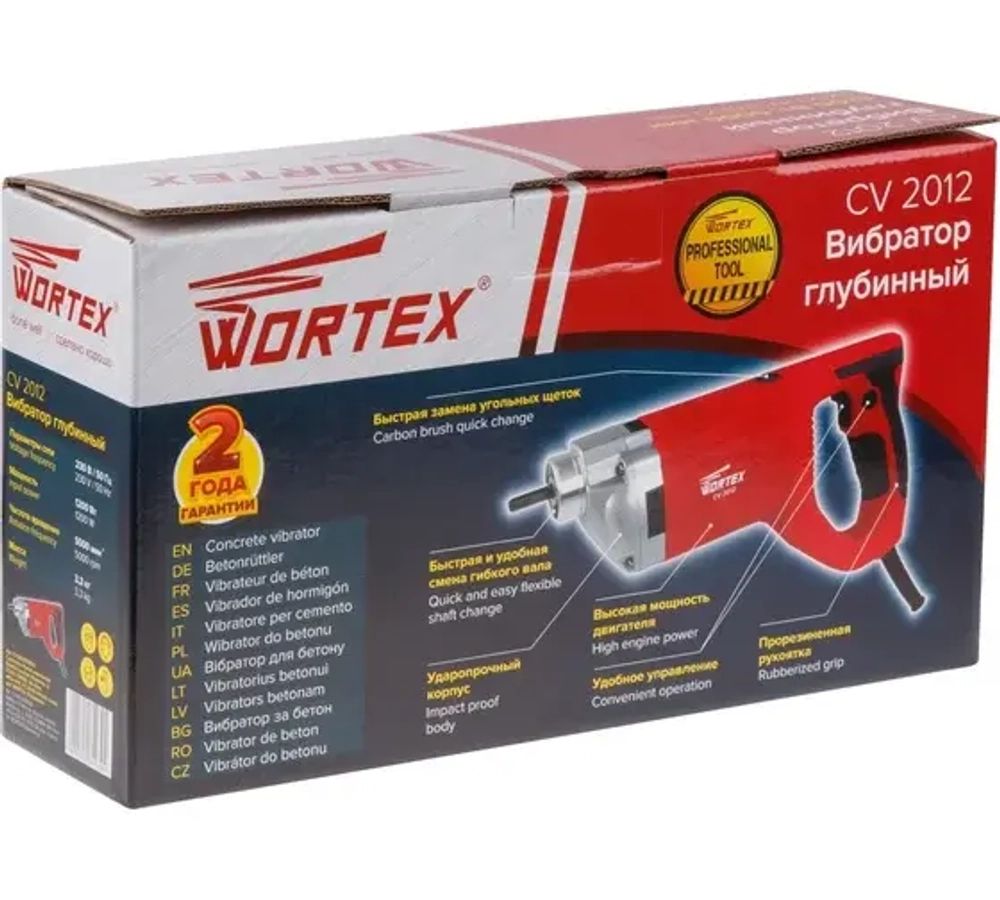 Вибратор глубинный WORTEX CV 2012, в коробке, 1200 Вт, 5000 об/мин, М42х1,5