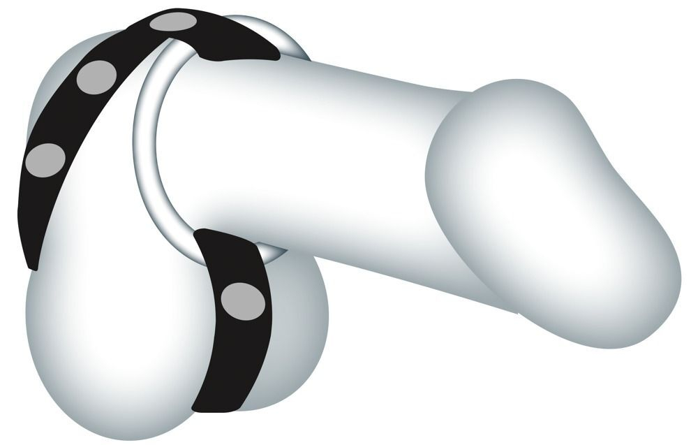 Подхват для мошонки с 3 съемными эрекционными кольцами Leder-Riemen (Цвет: черный с серебристым)