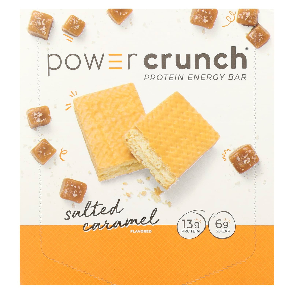 BNRG, Протеиновый энергетический батончик Power Crunch, оригинальная рецептура, соленая карамель, 12 батончиков, 40 г каждый