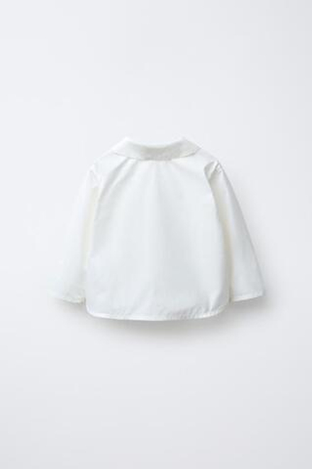 ZARA РУБАШКА С КРУЖЕВНЫМ КАРМАНОМ, ЭКРЮ