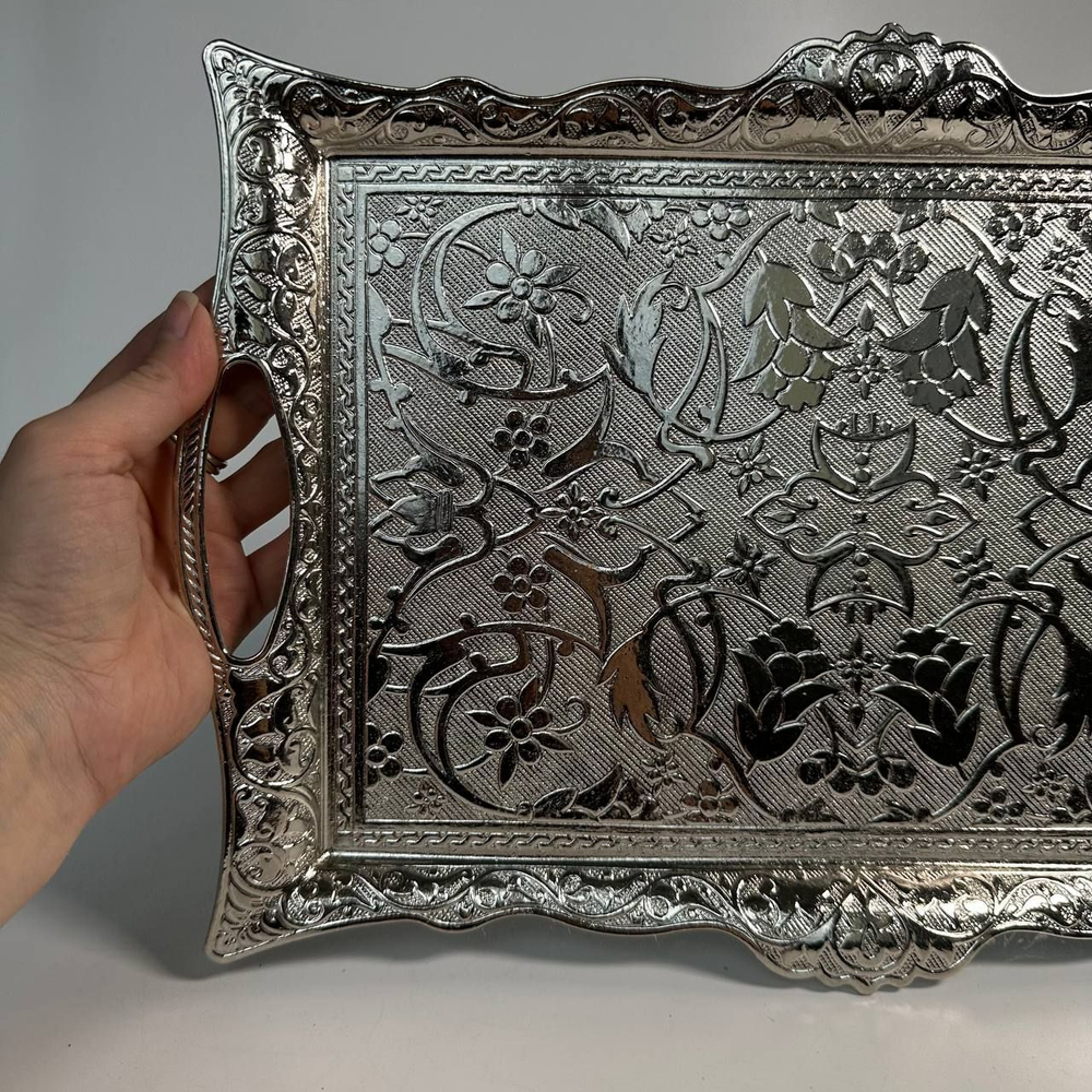 Поднос "Традиционный" с ручками 30*20см/ACAR. Турция (серебристый)