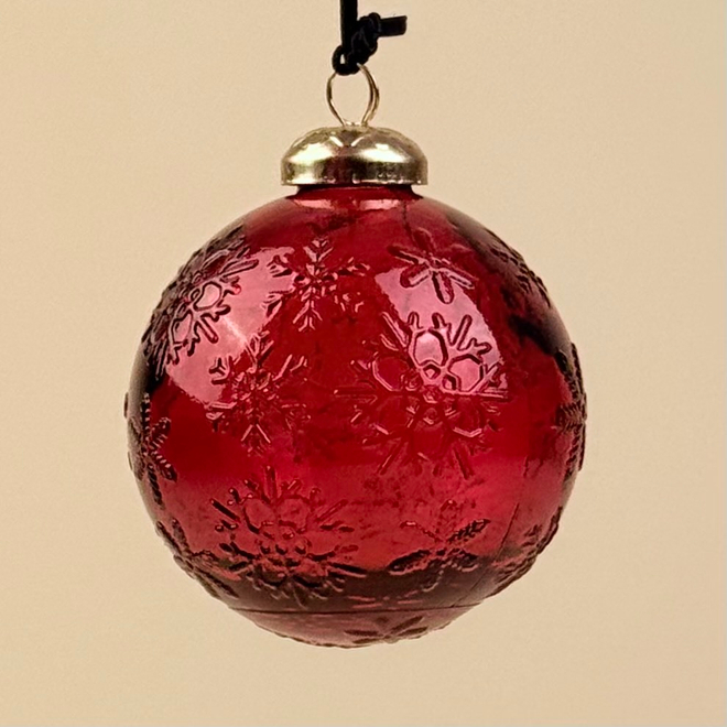 Елочный шар "Снежинка" красный, 8x8x10 см