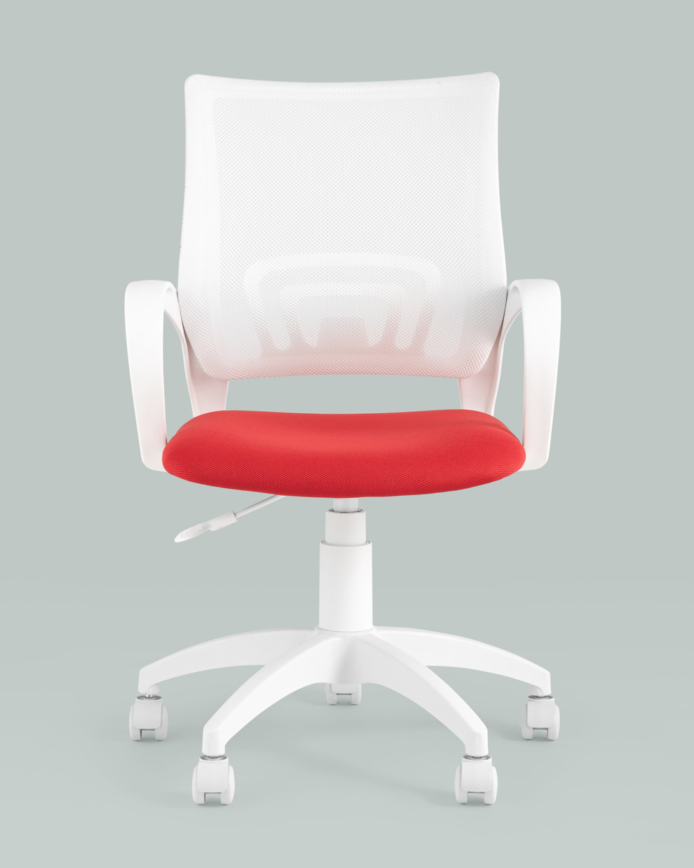Кресло офисное Topchairs ST-BASIC-W спинка белая сетка сиденье красная ткань крестовина белый пластик