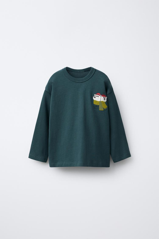 ZARA ФУТБОЛКА С ПРИНТОМ «МЕДВЕДЬ», ГЛУБОКИЙ СИНИЙ