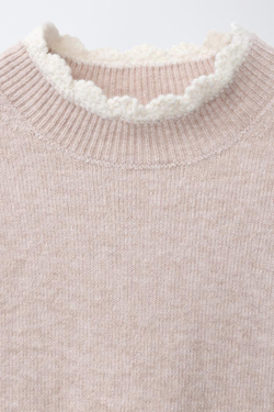 ZARA ТРИКОТАЖНЫЙ ДЖЕМПЕР С ОТДЕЛКОЙ КРЮЧКОМ, БЕЖЕВЫЙ