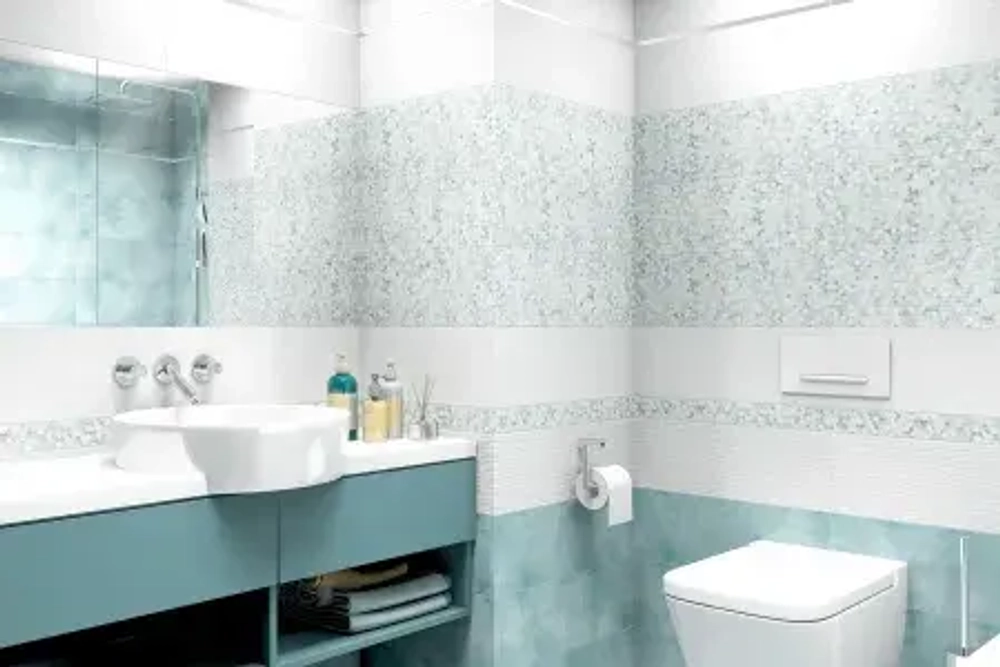 Бордюр Alma Ceramica BWA60ALS006 Alaris 6x60 белый / голубой глянцевый под мозаику