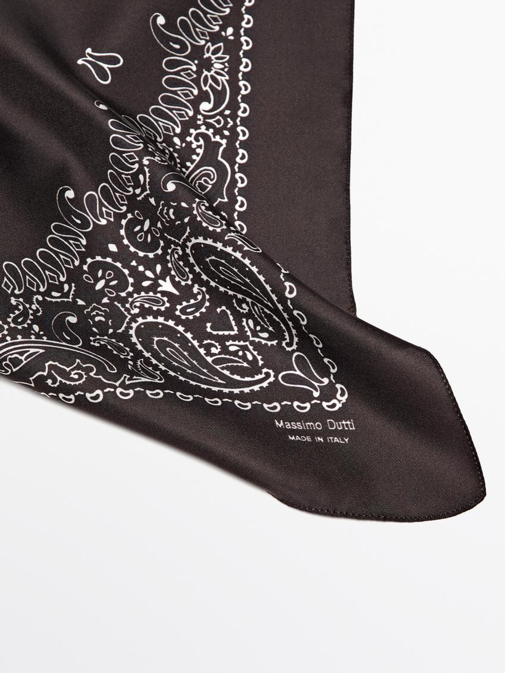 Massimo Dutti Бандана из 100% шелка с принтом пейсли, шоколадный