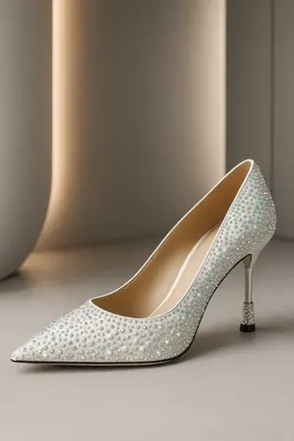 Женские туфли из кожи белого цвета со стразами