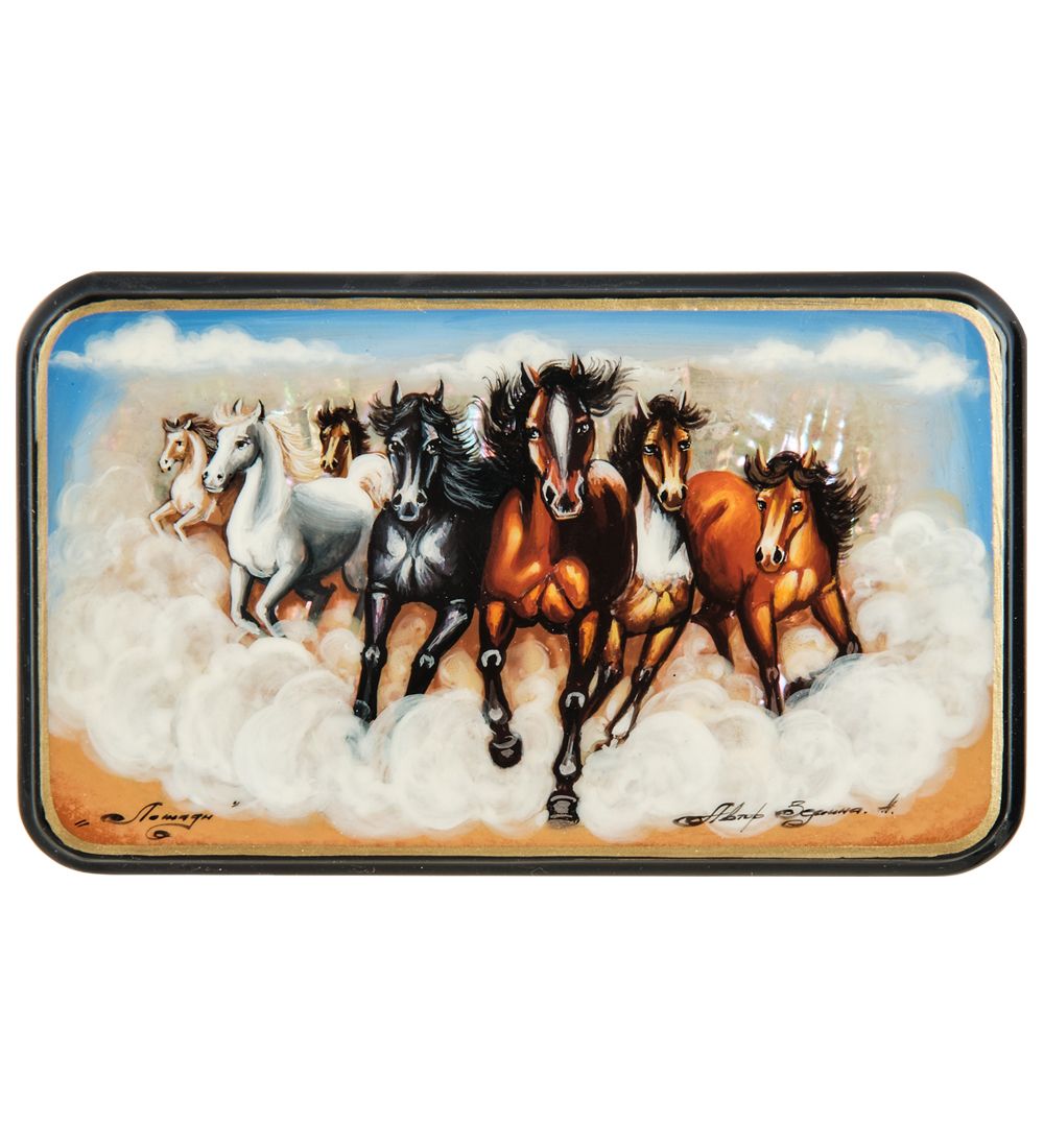 Народные промыслы ШК-55/181-B Шкатулка «Лошади» исп. Земина