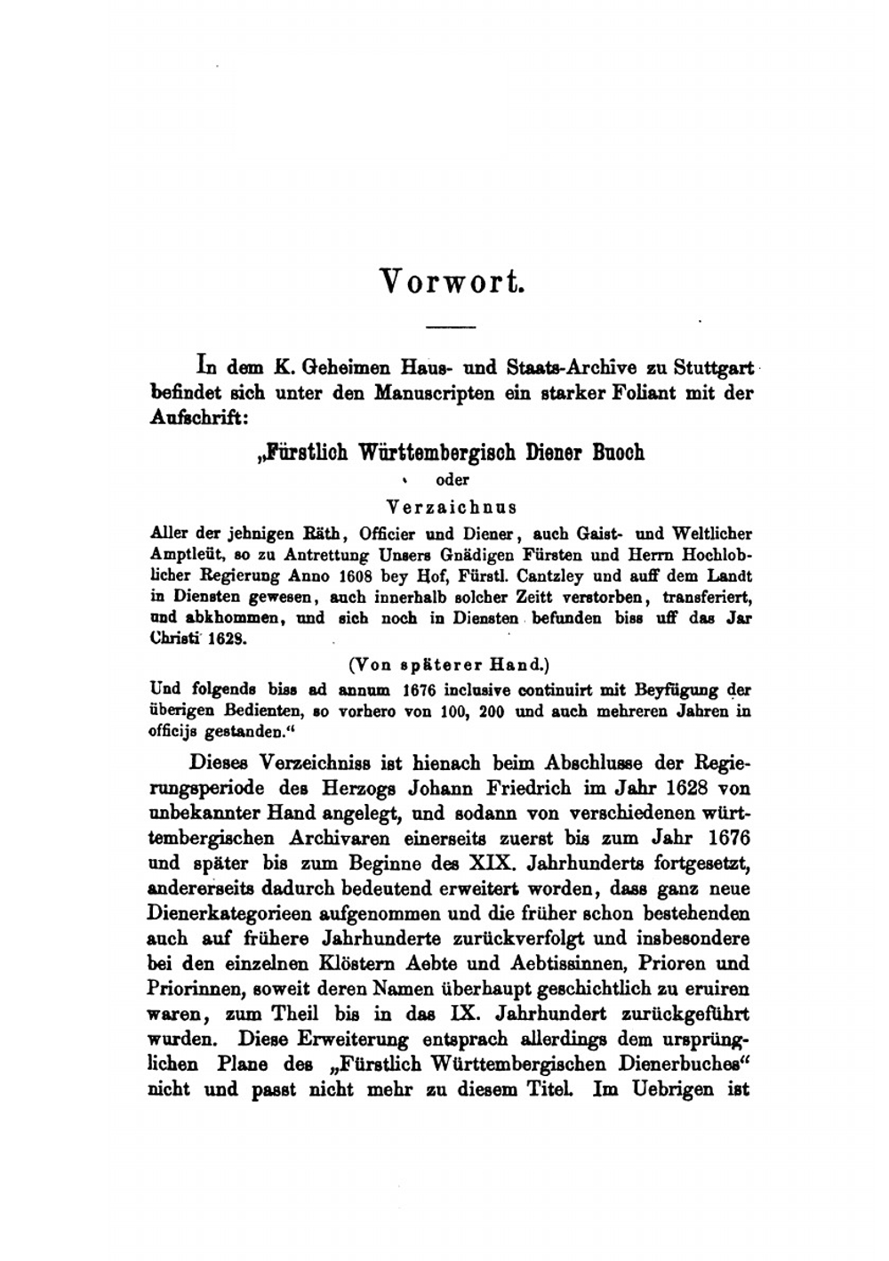 Fürstlich Württembergisch Dienerbuch. Vom Ix. Bis Zum XIX. Jahrhundert | Württembergisch Dienerbuch