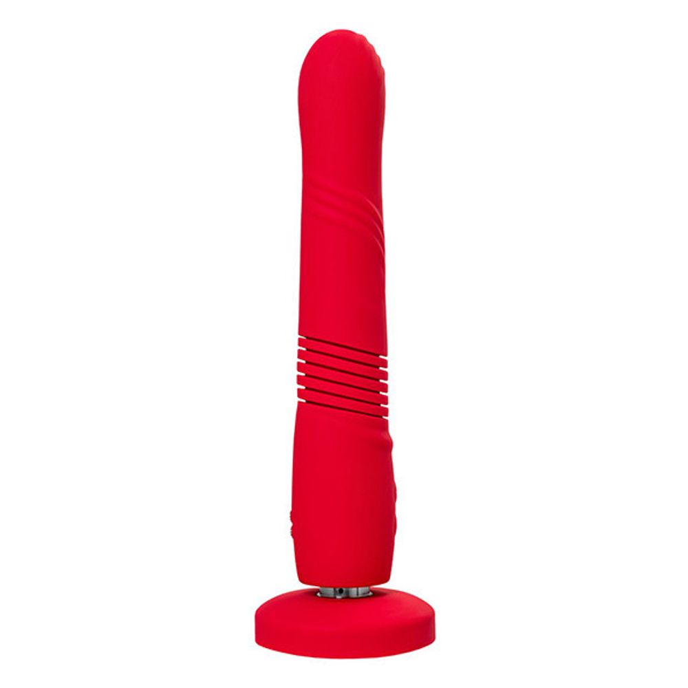 Красный фрикционный вибратор 25,9см со съемной присоской и управлением через приложение Lovense Gravity Thrusting Vibrating Dildo Red LE-26