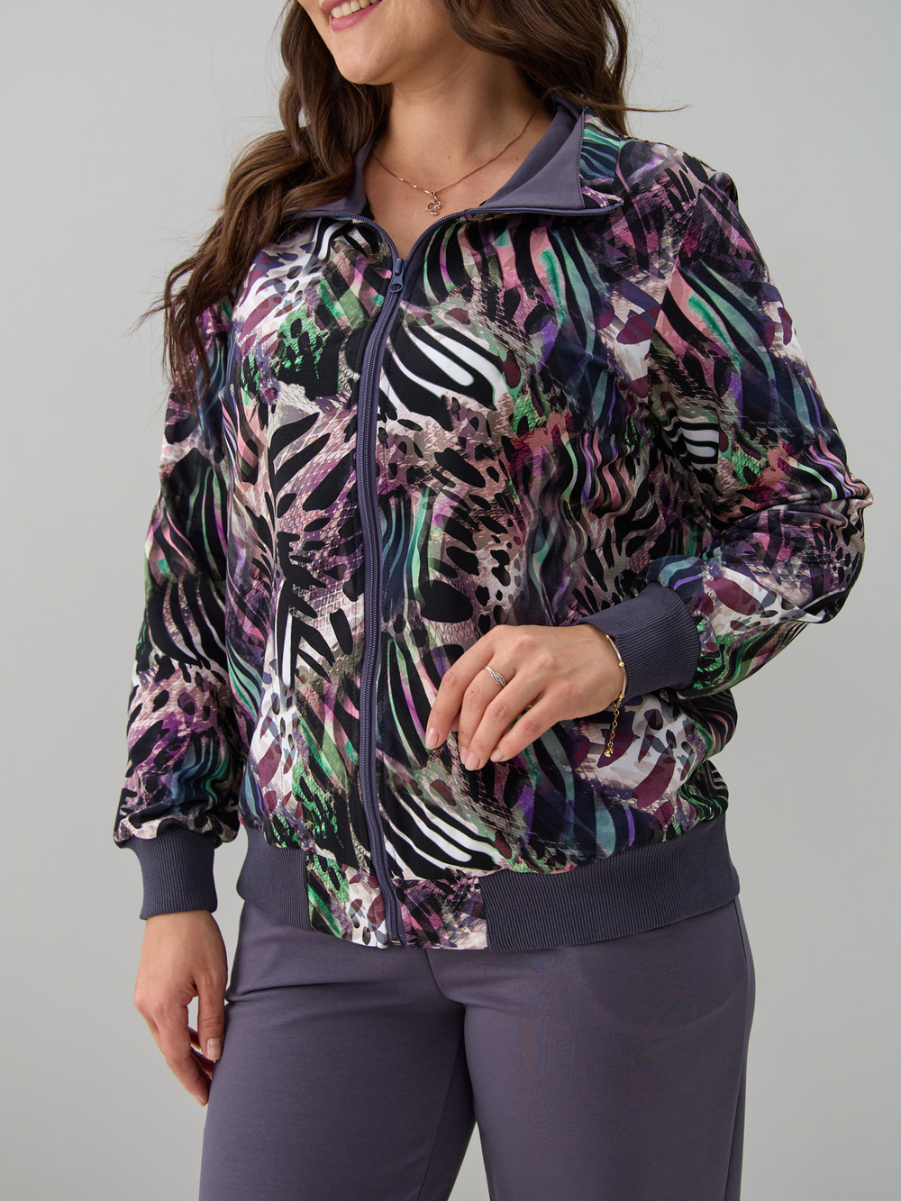 Костюм с брюками КБ-184/серый-разноцветнаязебра