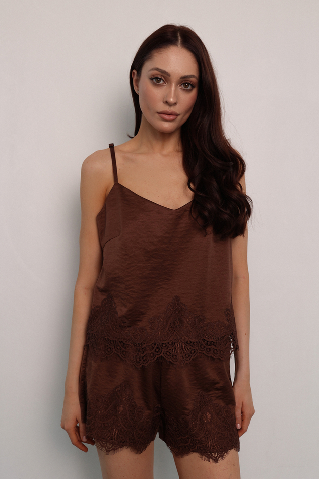 Комплект бельевой с кружевом шоколадный