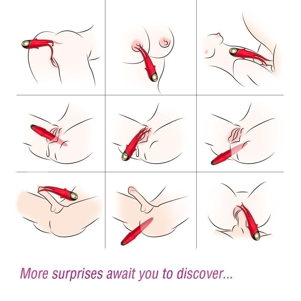 Красный стимулятор эрогенных зон с раздвоенным концом - 23,5 см. (Цвет: красный)