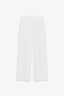 ZARA ШИРОКИЕ БРЮКИ С ЗАЩИПАМИ, ЖЕЛТОВАТО-БЕЛЫЙ