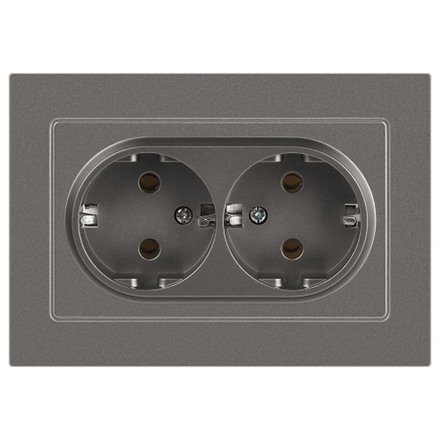 Розетка Intro Accent 6-205-09 двойная с заземлением двойная 2X2P+E Schuko 16А-250В IP20 СУ AL/CU титан