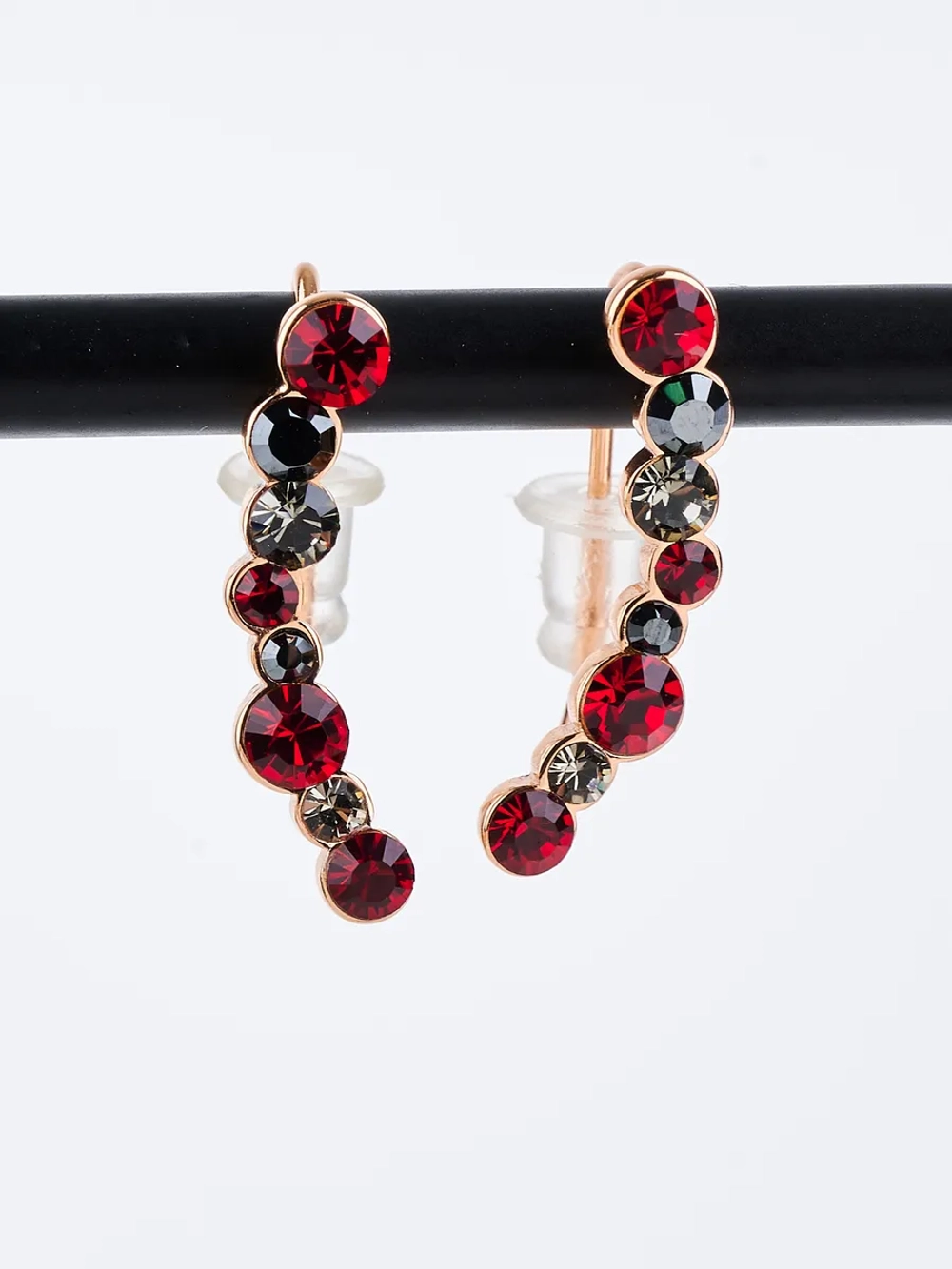 Серьги-клаймберы Млечный путь с красными кристаллами Swarovski
