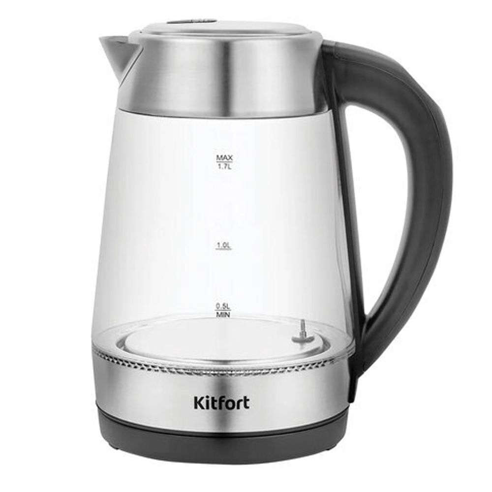 Чайник KITFORT КТ-6107, 1,7 л, 2200 Вт, закрытый нагревательный элемент, ТЕРМОРЕГУЛЯТОР, стекло, черный