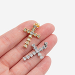 Подвеска "Крестик" с бейлом, фианиты, позолота, 28*18мм